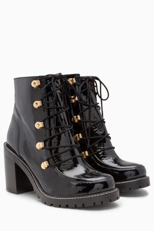 Black Leather 90s' Style Lace Up Platforms